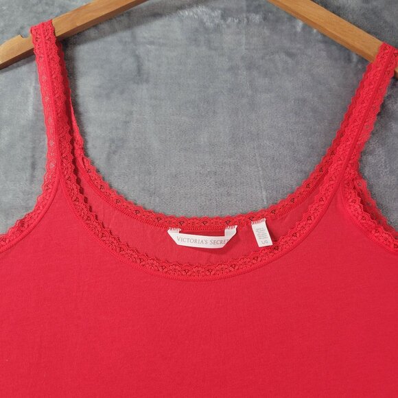 Victoria's Secret‎ Womens Red Lace Trim Tank Top Large L Camisole Sleepwear Vibe - Picture 4 of 8